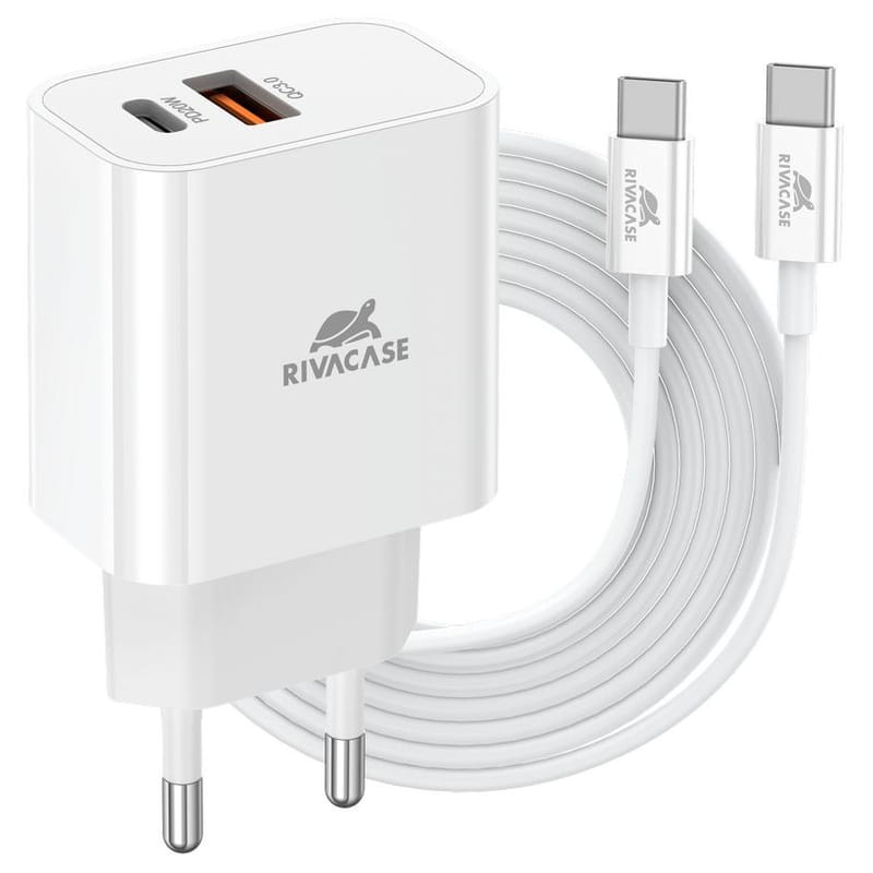 Зарядное устройство Rivacase PS4102 WD4 (USBх3A, USB-Cх3A) 20W White + кабель USB Type-C