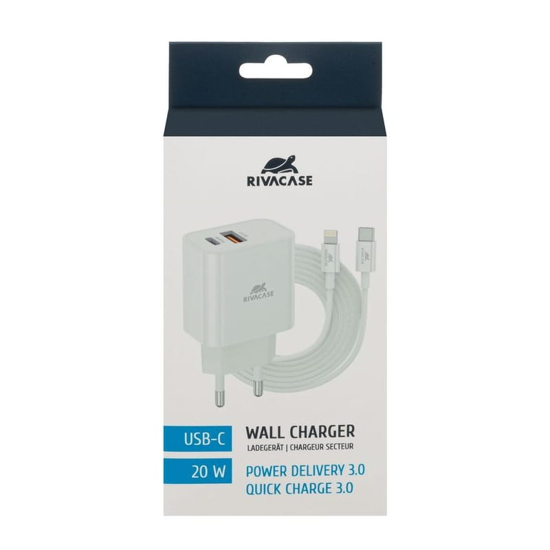 Зарядний пристрій Rivacase PS4102 WD5 (USBх3A, USB-Cх3A) 20W White + кабель USB Type-C/Lightning