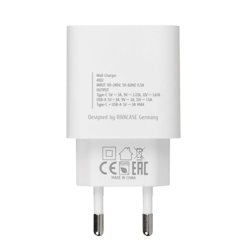 Зарядний пристрій Rivacase PS4102 WD5 (USBх3A, USB-Cх3A) 20W White + кабель USB Type-C/Lightning