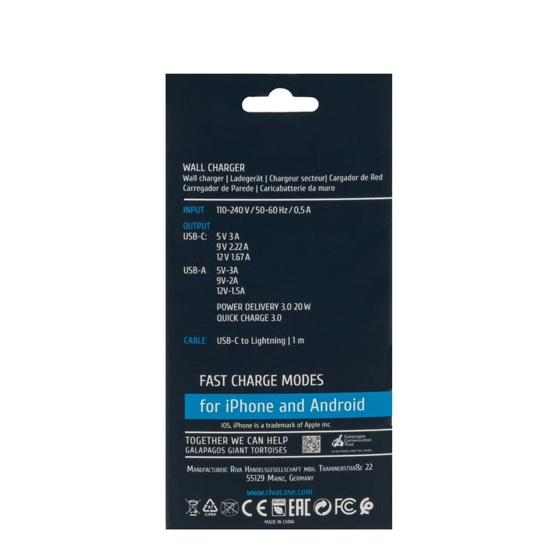 Зарядний пристрій Rivacase PS4102 WD5 (USBх3A, USB-Cх3A) 20W White + кабель USB Type-C/Lightning