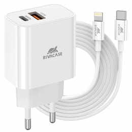 Зарядное устройство Rivacase PS4102 WD5 (USBх3A, USB-Cх3A) 20W White + кабель USB Type-C/Lightning