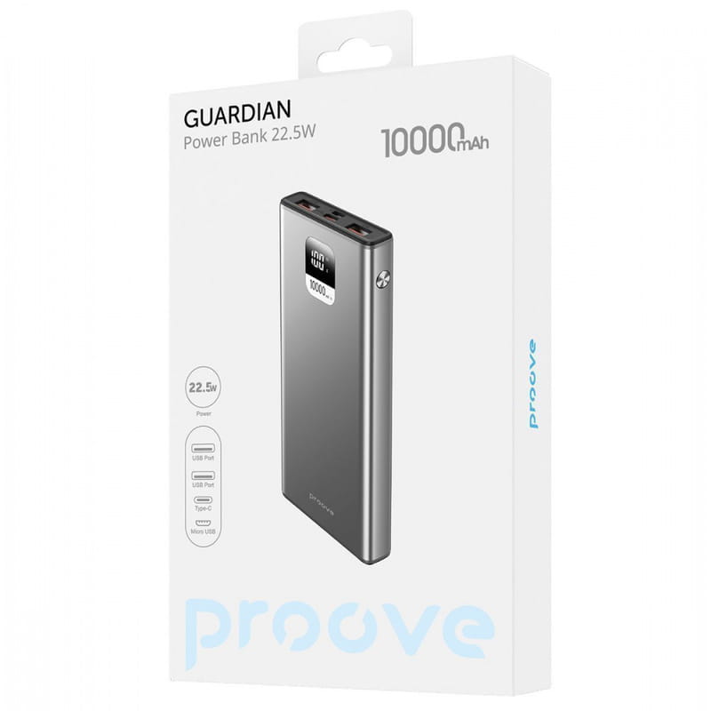 Универсальная мобильная батарея Proove Guardian 22.5W 10000mAh Gray (PBG122210004)