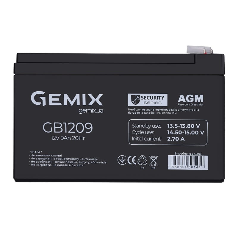 Акумуляторна батарея Gemix 12V 9AH (GB1209), Black, AGM