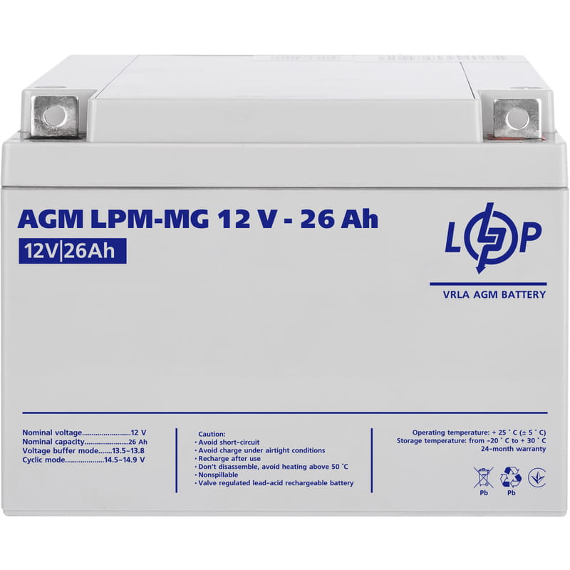 Акумуляторна батарея LogicPower  LPM 12V 26AH (LPM-MG 12 - 26 AH) AGM мультигель