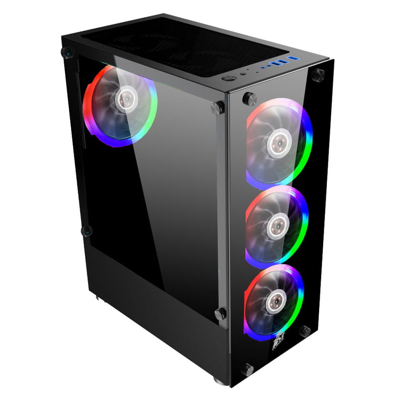 Корпус 1stPlayer V2-A-BK-4F1 Black без БП