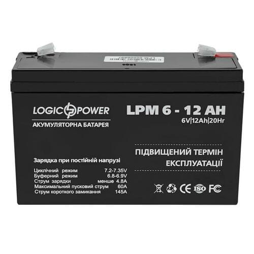 Фото - Батарея для ДБЖ Logicpower Акумуляторна батарея  LPM 6V 12AH  AGM LP4159 (LPM 6 - 12 AH)