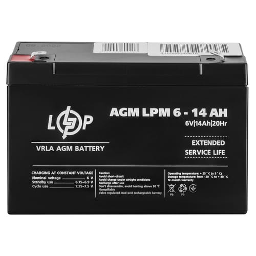 Фото - Батарея для ИБП Logicpower Акумуляторна батарея  LPM 6V 14AH  AGM LP4160 (LPM 6 - 14 AH)