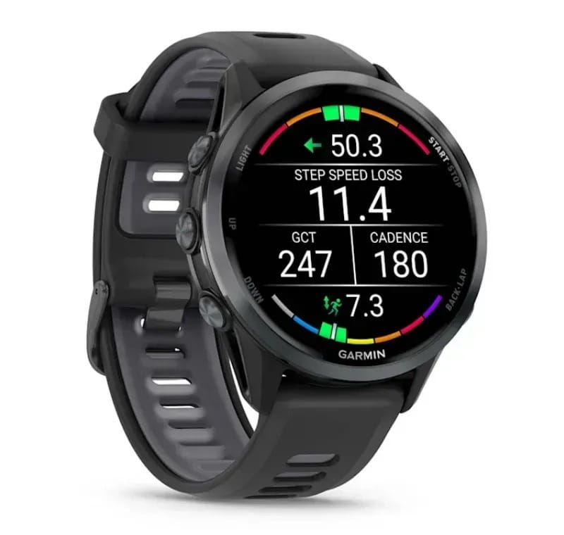 Смарт-часы Garmin Forerunner 970 Black Carbon Gray DLC Titanium with Black/Translucent Whitestone Silicone with Slate Buckle (010-02969-60)