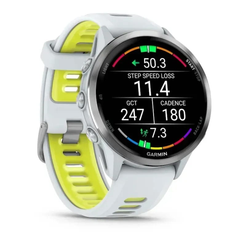 Смарт-часы Garmin Forerunner 970 Whitestone Titanium with Whitestone/Translucent Amp Yellow Silicone with Silver Buckle (010-02969-61)