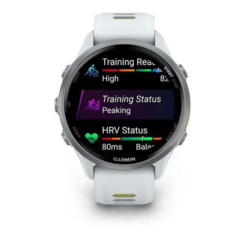 Смарт-часы Garmin Forerunner 970 Whitestone Titanium with Whitestone/Translucent Amp Yellow Silicone with Silver Buckle (010-02969-61)