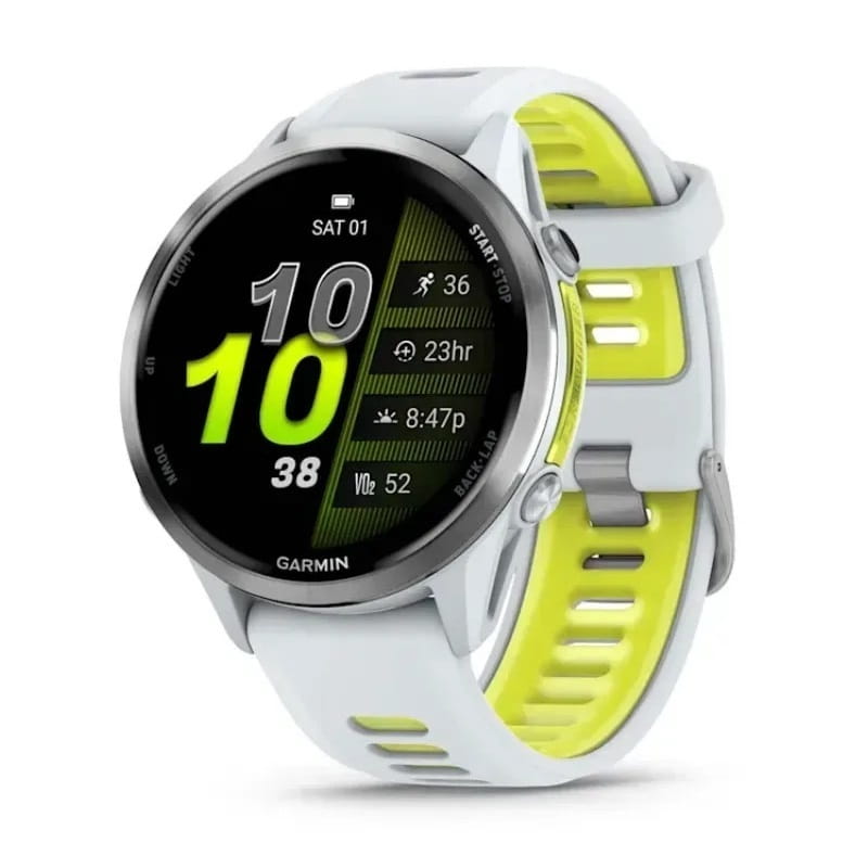 Смарт-часы Garmin Forerunner 970 Whitestone Titanium with Whitestone/Translucent Amp Yellow Silicone with Silver Buckle (010-02969-61)