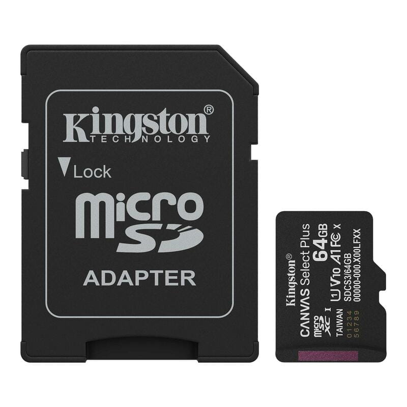 Карта памяти MicroSDXC  64GB UHS-I Class 10 Kingston Canvas Select Plus R150MB/s + SD-адаптер (SDCS3/64GB)