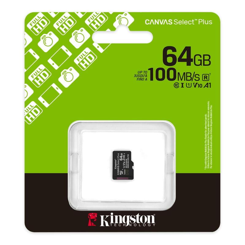 Карта памяти MicroSDXC  64GB UHS-I Class 10 Kingston Canvas Select Plus R150MB/s (SDCS3/64GBSP)