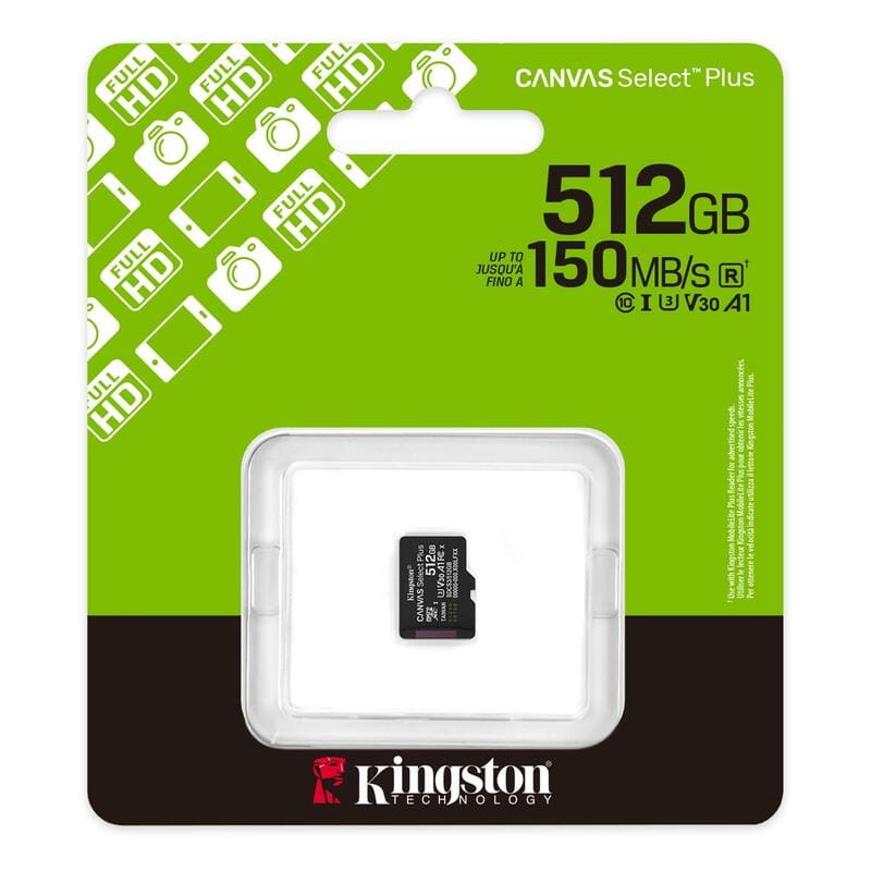 Карта памяти MicroSDXC 512GB UHS-I Class 10 Kingston Canvas Select Plus R150MB/s (SDCS3/512GBSP)