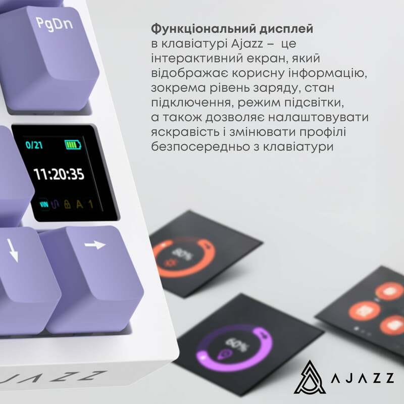 Клавіатура бездротова Ajazz AK820 Pro Flying Fish Switch Purple RGB With Screen (AK820PRO-FF-PWB)