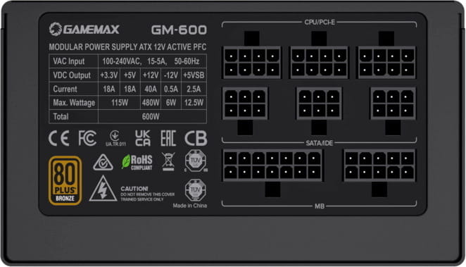 Блок живлення GameMax GM-600 Modular Black 600W
