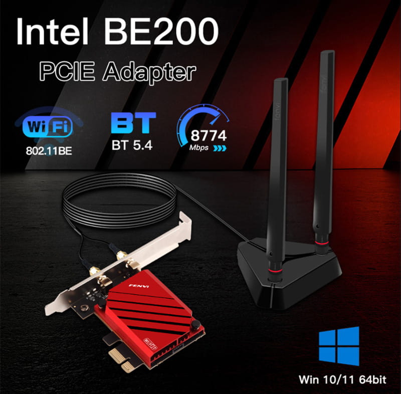 Беспроводной адаптер Fenvi FV-BE8800Pro Wi-Fi 7, Bluetooth 5.4 Gaming Tri Band 2.4G/5G/6GHz