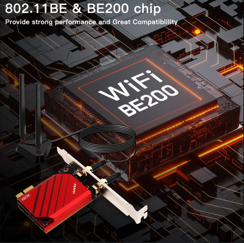 Беспроводной адаптер Fenvi FV-BE8800Pro Wi-Fi 7, Bluetooth 5.4 Gaming Tri Band 2.4G/5G/6GHz