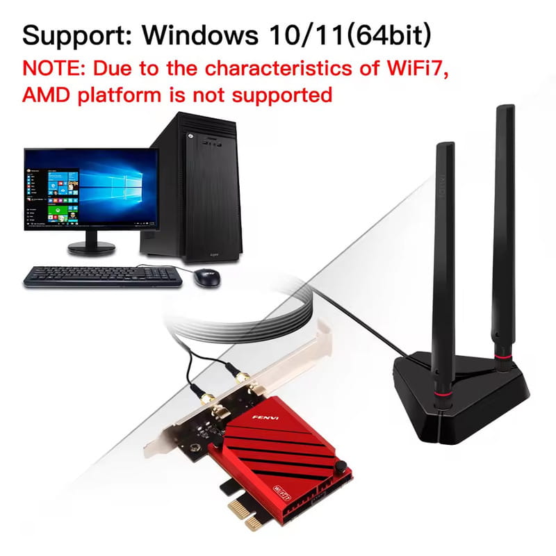 Беспроводной адаптер Fenvi FV-BE8800Pro Wi-Fi 7, Bluetooth 5.4 Gaming Tri Band 2.4G/5G/6GHz