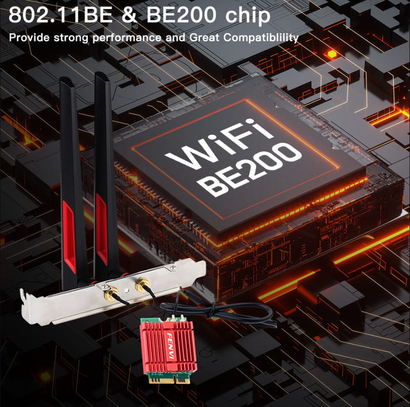 Беспроводной адаптер Fenvi FV-BE200NG Wi-Fi 7, Bluetooth 5.4 Adapter, Tri-band 2.4G/5G/6GHz