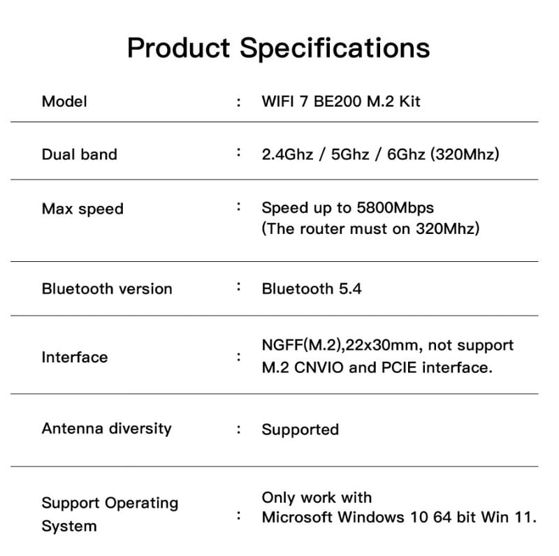 Беспроводной адаптер Fenvi FV-BE200NG Wi-Fi 7, Bluetooth 5.4 Adapter, Tri-band 2.4G/5G/6GHz
