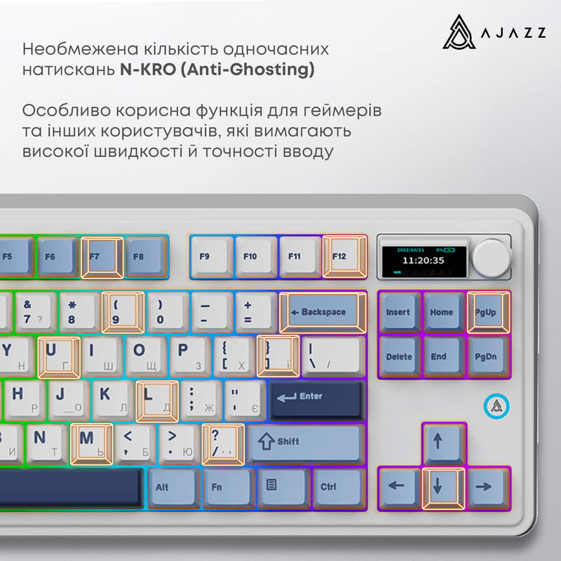 Клавиатура беспроводная Ajazz AK870 Plus Murad Switch White (AK870-MU-BWD)