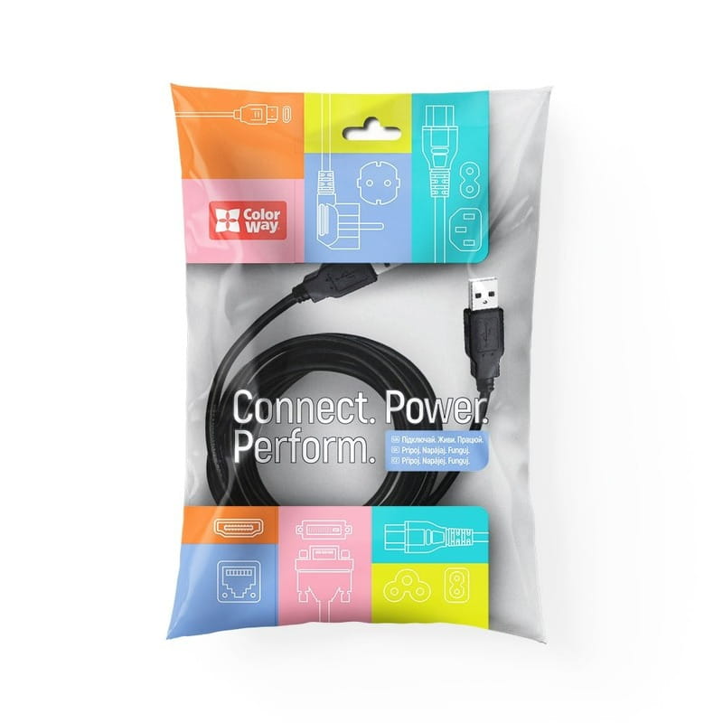 Кабель Colorway USB - USB V 2.0 (M/M), 1 м, Black (CW-CBUU071-BK)