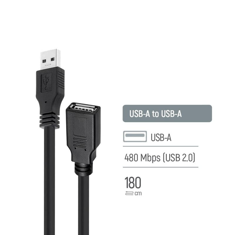 Кабель ColorWay USB - USB V 2.0 (M/F), 1.8 м, Black (CW-CBUF076-BK)
