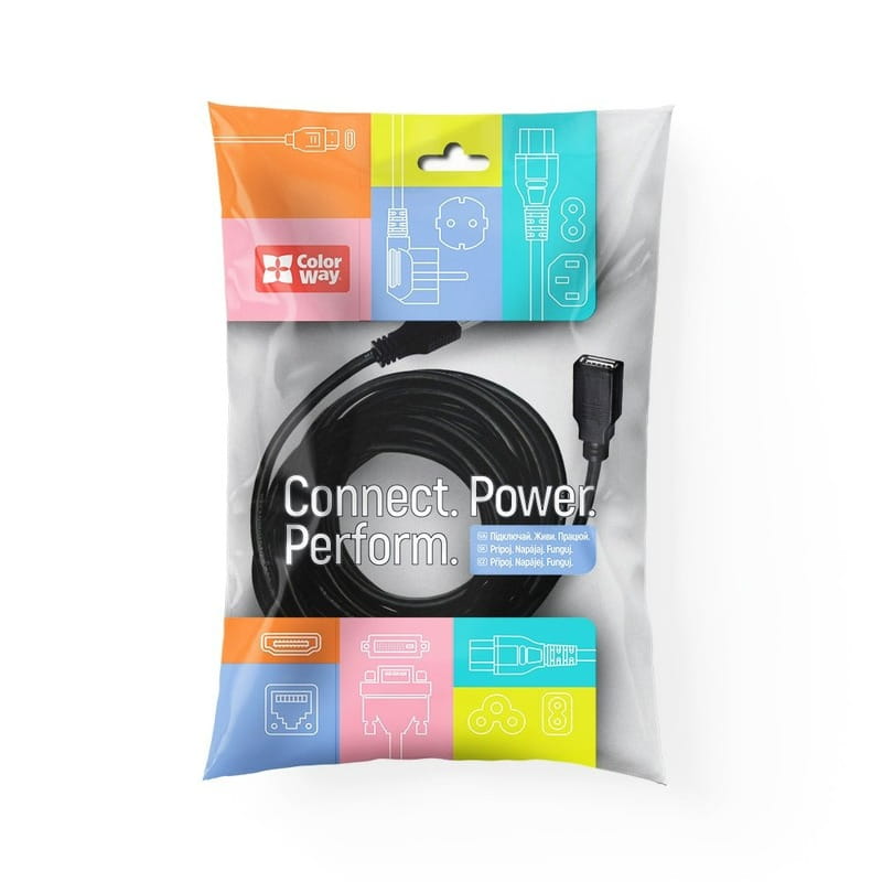 Кабель ColorWay USB - USB V 2.0 (M/F), 1.8 м, Black (CW-CBUF076-BK)