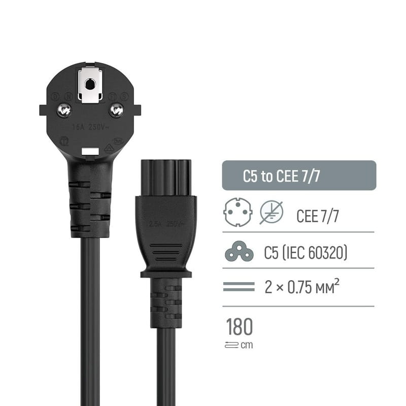 Кабель живлення ColorWay CEE7/7-C5, 1.8 м, Black (CW-CBP083-BK)