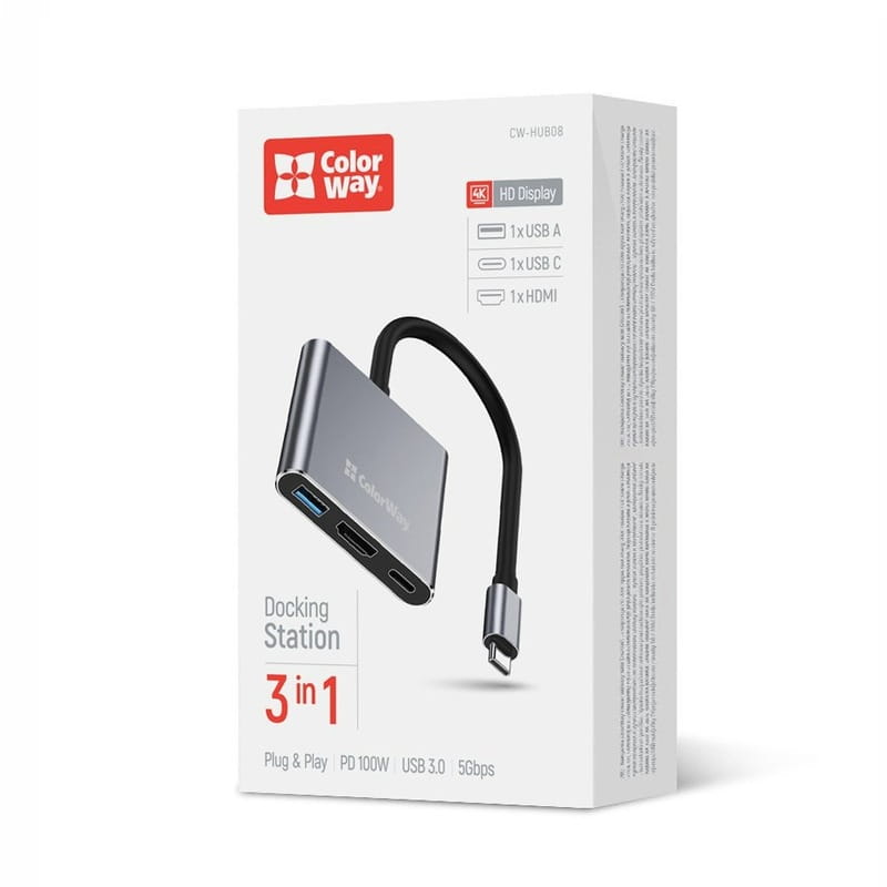 USB-хаб СolorWay USB Type-C 3-в-1 (CW-HUB08)