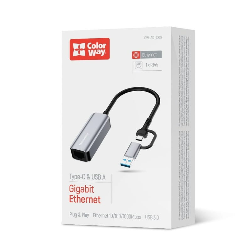 Мережевий адаптер ColorWay USB-A/USB-С 3.0 - RJ45 (CW-AD-CRG)