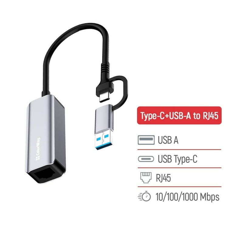 Мережевий адаптер ColorWay USB-A/USB-С 3.0 - RJ45 (CW-AD-CRG)