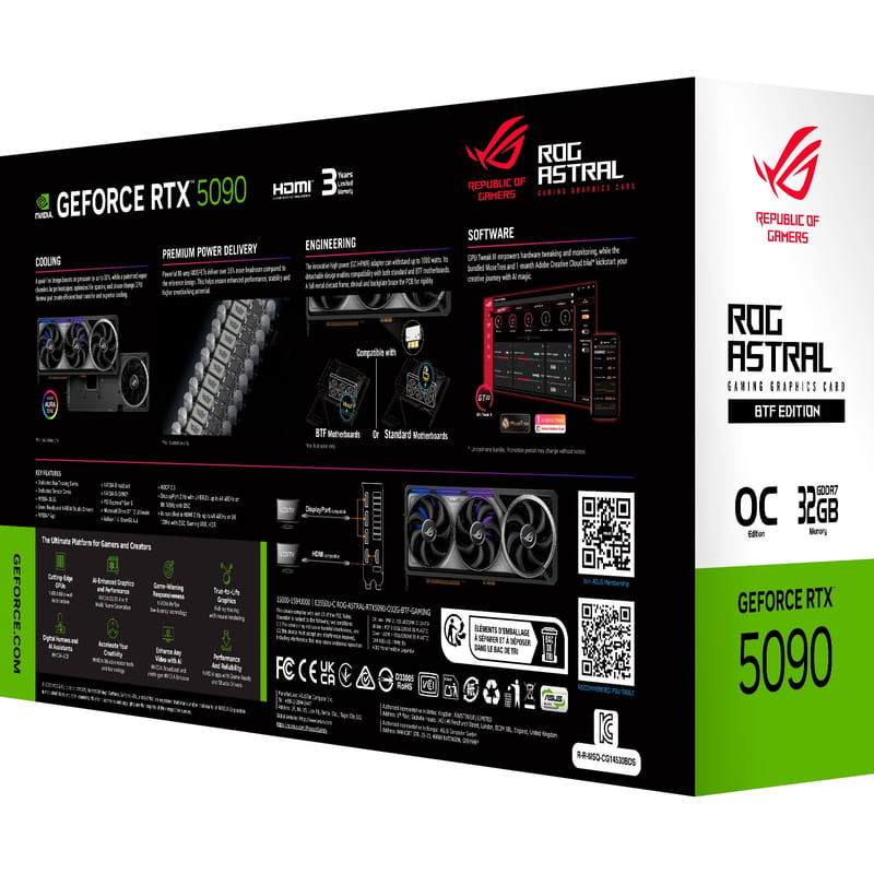 Відеокарта GF RTX 5090 32GB GDDR7 ROG Astral OC BTF Asus (ROG-ASTRAL-RTX5090-O32G-BTF-GAMING)