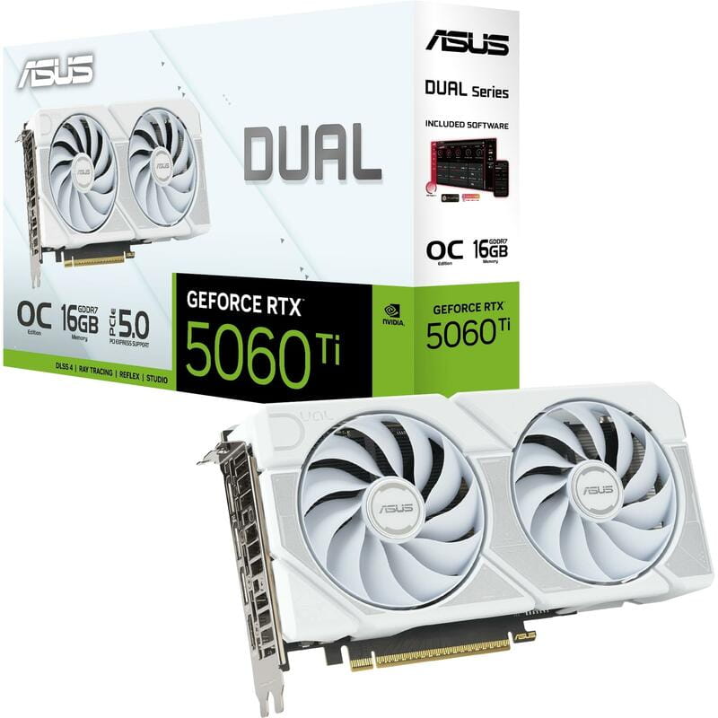 Видеокарта GF RTX 5060 Ti 16GB GDDR7 Dual OC White Asus (DUAL-RTX5060TI-O16G-WHITE)