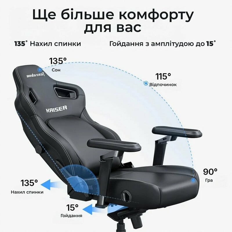 Крісло для геймерів Anda Seat Kaiser 4 V2 Size XL PVC Black Fabric (AD12YDDC-XLL-20-B-CF-03)