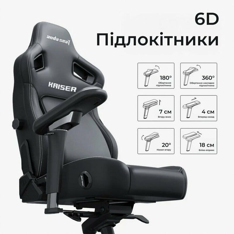 Крісло для геймерів Anda Seat Kaiser 4 V2 Size XL PVC Black Fabric (AD12YDDC-XLL-20-B-CF-03)