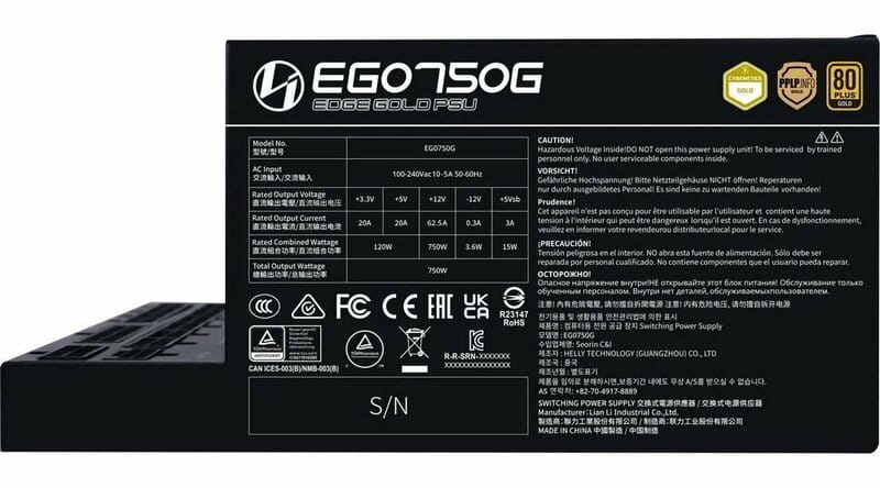 Блок питания Lian Li EDGE750, 80 Plus Gold, Black, EU Cord (G9P.EG0750G.B000.EU)