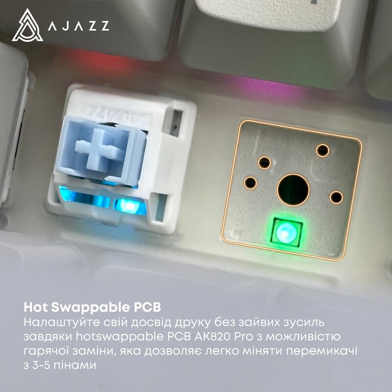 Клавіатура бездротова Ajazz AK820 Pro Flying Fish Switch Black RGB With Screen (AK820PRO-FF-BGY)