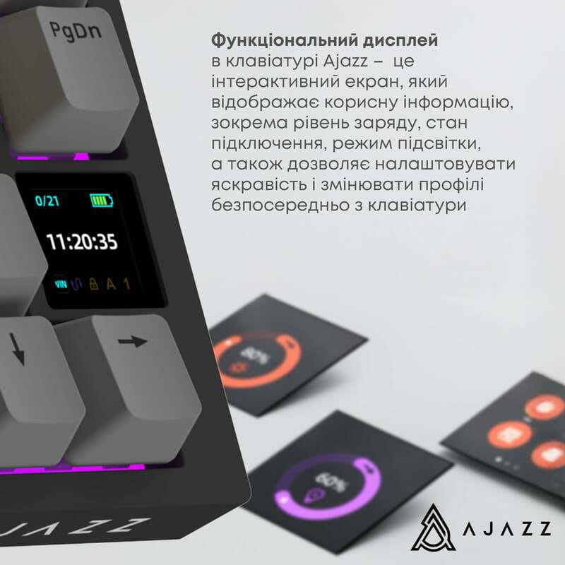 Клавиатура беспроводная Ajazz AK820 Pro Flying Fish Switch Black RGB With Screen (AK820PRO-FF-BGY)