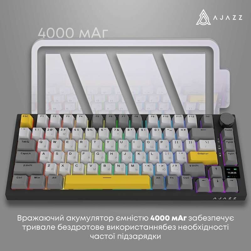 Клавиатура беспроводная Ajazz AK820 Pro Flying Fish Switch Black RGB With Screen (AK820PRO-FF-BGY)