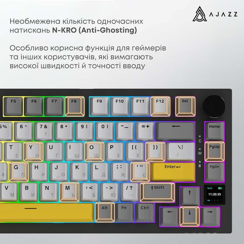 Клавиатура беспроводная Ajazz AK820 Pro Flying Fish Switch Black RGB With Screen (AK820PRO-FF-BGY)