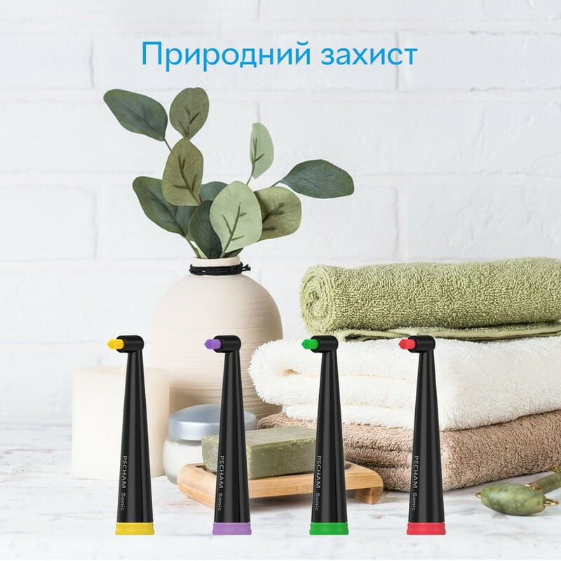 Насадки монопучковые средней жесткости для зубной щетки Pecham Black