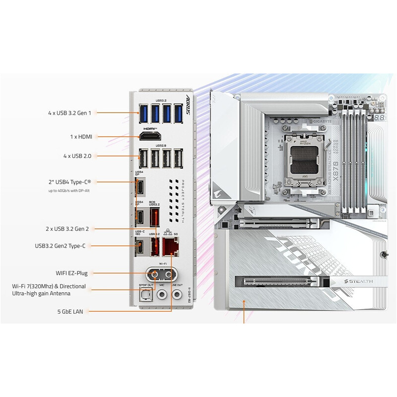 Материнська плата Gigabyte X870 Aorus Stealth Ice Socket AM5