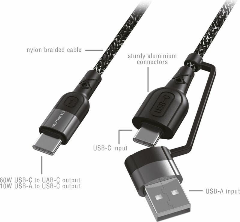 Кабель 4smarts 310 USB + USB Type-C - USB Type-C (M/M), 1.5 м, Black (4250774954856)