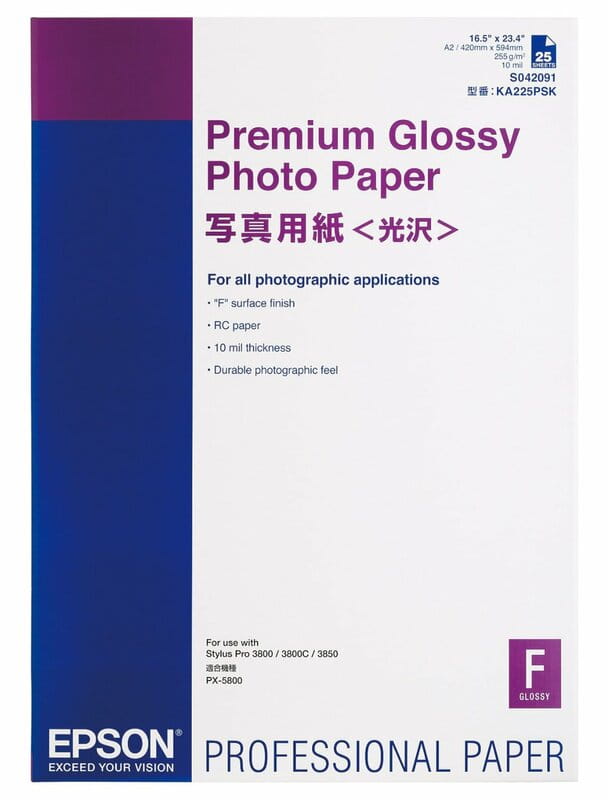 Фотобумага EPSON Premium Glossy Photo Paper глянцевая 255г/м2 A2 25л (C13S042091)