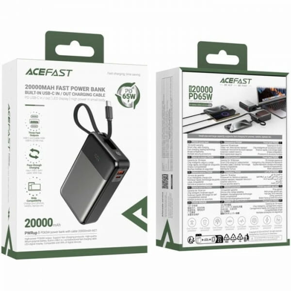 Универсальная мобильная батарея Acefast M21 20000mAh 65W Black/Gray (6974316283898)