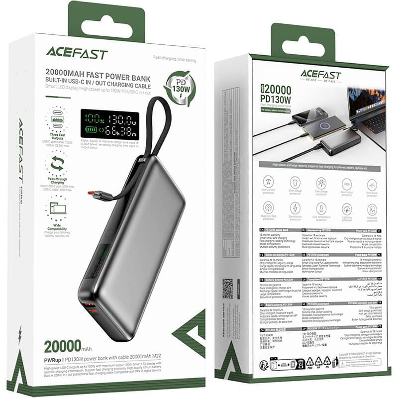 Универсальная мобильная батарея Acefast M22 20000mAh 130W Black (6974316283904)