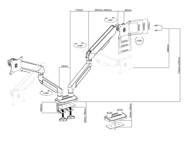Кронштейн Anda Seat Stealth Pro II 17"-42" Black/White (AD-W-A9-2S-BW) (VESA100х100)