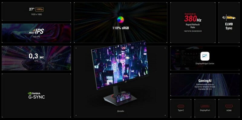 Монітор Asus 27" ROG Strix XG279CNS (90LM0AW0-B01371) IPS Black 380Hz
